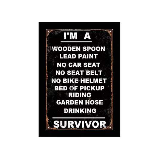 FRAMED 8x12 Tin Sign Plaques & Signs Alcohol Survivor Vintage Funny Saying Wall Decor