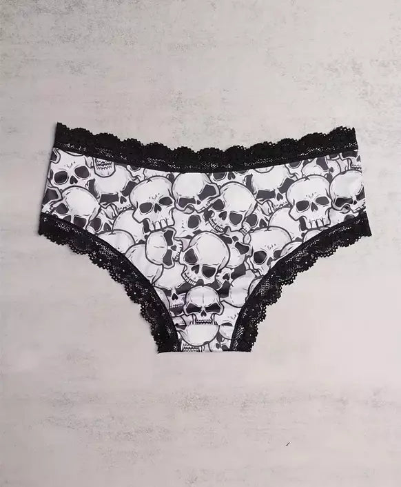 3 Pack Womens Hipster Skull Panties Theme Panties, Lace Trim, Comfortable, Underwear