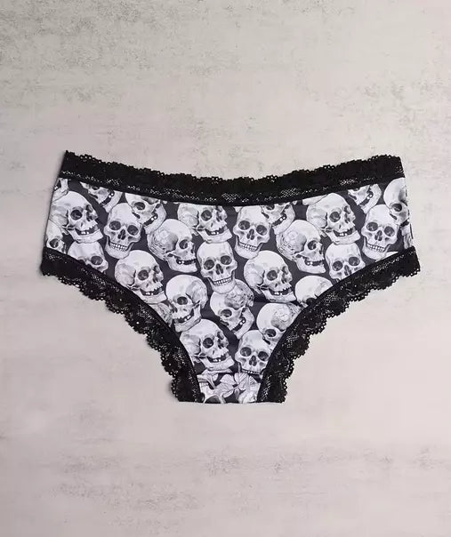 3 Pack Womens Hipster Skull Panties Theme Panties, Lace Trim, Comfortable, Underwear