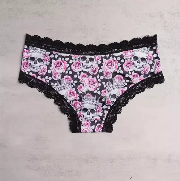 3 Pack Womens Hipster Skull Panties Theme Panties, Lace Trim, Comfortable, Underwear