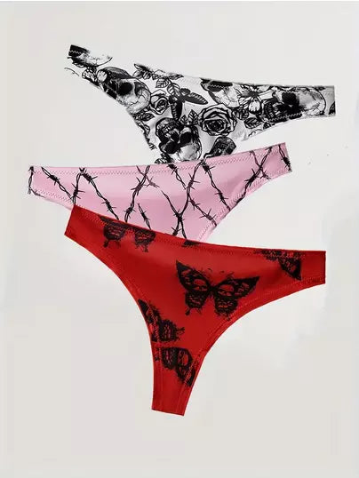 Womens Thong, Sexy Underwear Panties , G-String, Skull, Butterfly, Barbed Wire, Panties