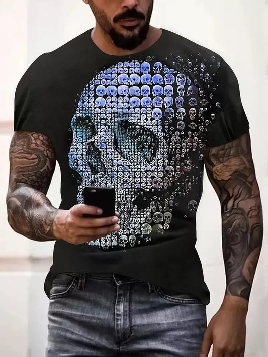 Skull head mens short sleeve crew neck T-Shirt