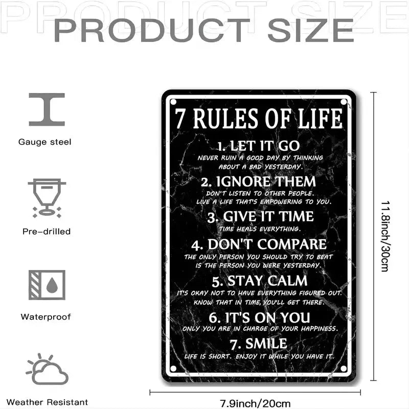 FRAME INCLUDED 8X12 Plaques & Signs Aluminum SIGN "7 RULES OF LIFE" Notable Quotes