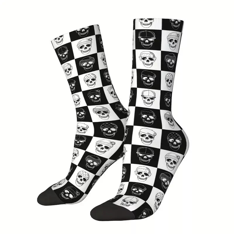 Skull Socks Black and white Checkered Pattern