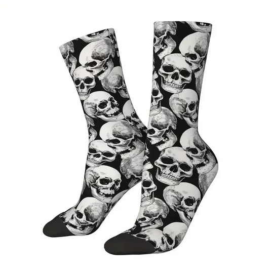 Womens White Skull Print Socks