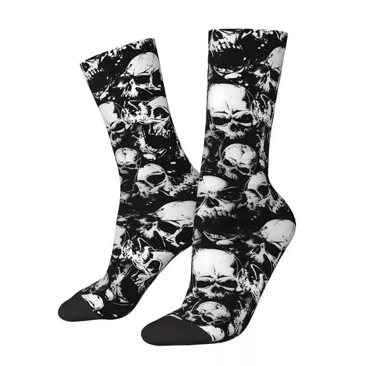 Women's Comfortable Skull Pattern Black and White Socks