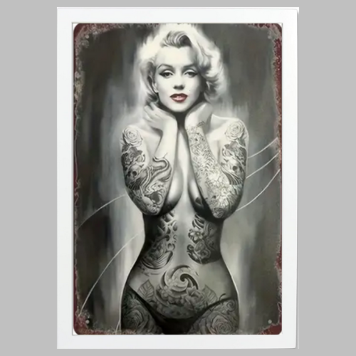 FRAMED 8x12 Metal Sign featuring a Plaques & Signs Tattooed Gangster Girl Marilyn Monroe type